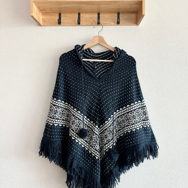 jpn 하구미 스즈코 모리걸 히피 아오이유우 도트 후드니트케이프