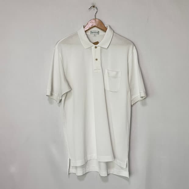 버버리 빈티지 화이트 반팔 포켓 피케 폴로티 카라 티셔츠