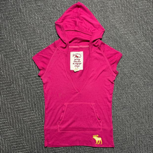 아베크롬비앤피치 Y2K 반팔 핑크 후드티(Free)