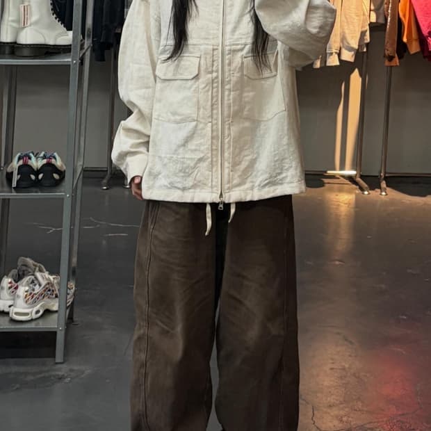 프리즘웍스 린넨 아이보리 블루종 자켓 A3375