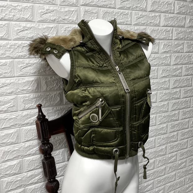 River Island Lined Zip Military Fur Vest