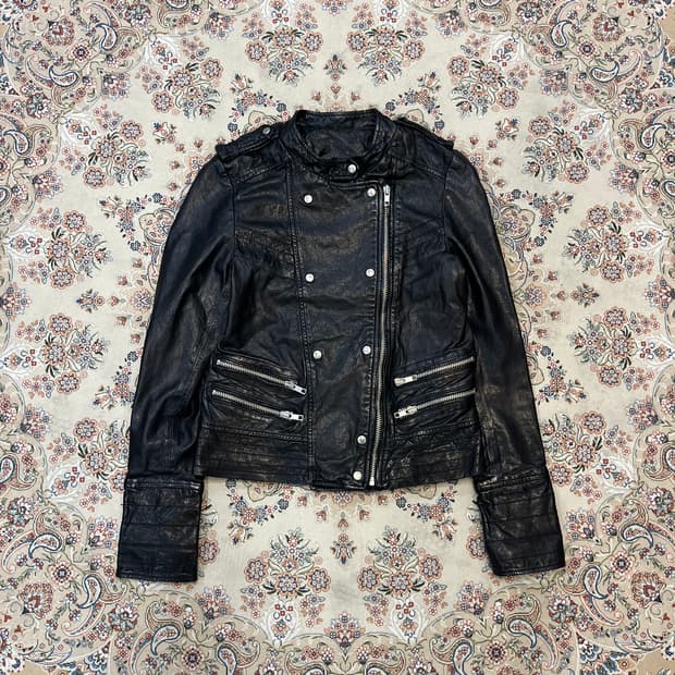 빈티지 사선 멀티지퍼 양가죽 자켓