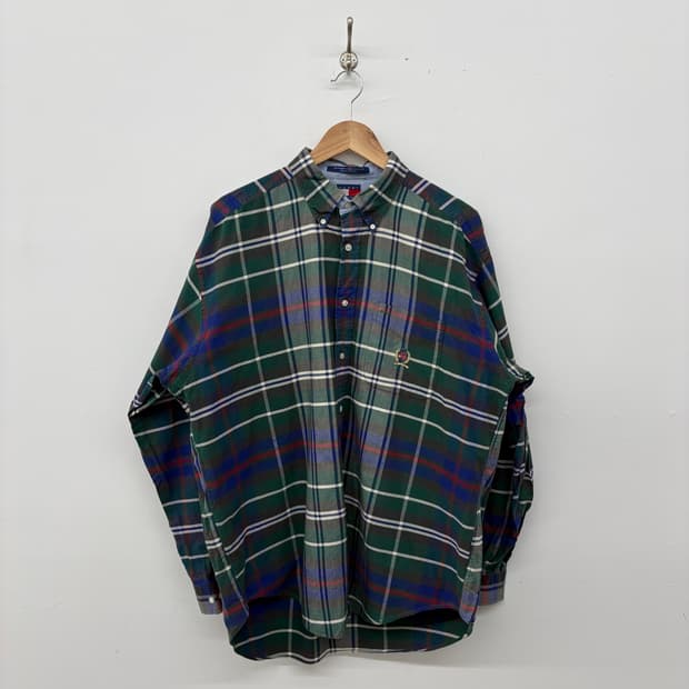 타미힐피거 체크 셔츠 남방 그린 남성 XXL