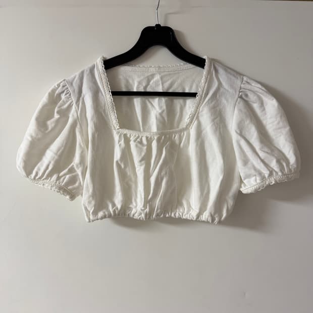 세상 품 여자 숏 크롭 퍼프 소매 반팔티