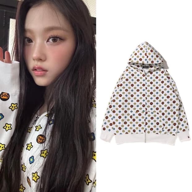 베이프 베이비마일로 모노그램 후드집업 화이트 L사이즈