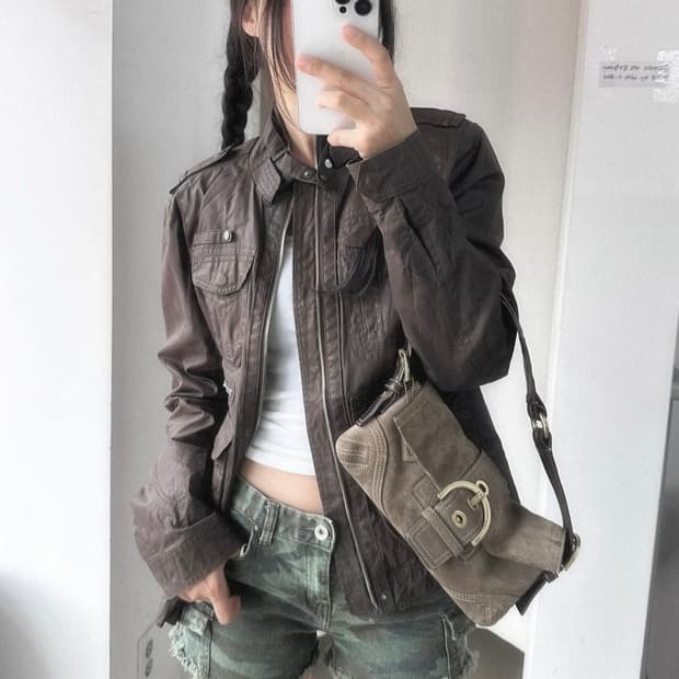 빈티지 브라운 코팅 자켓 y2k