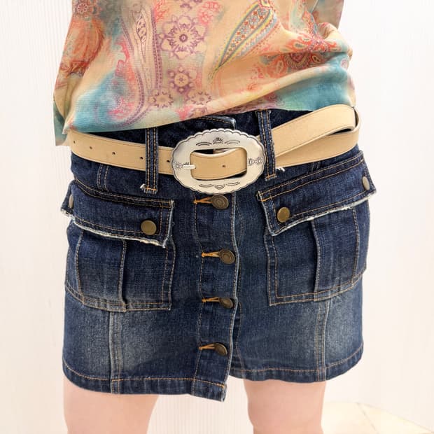button-front denim mini