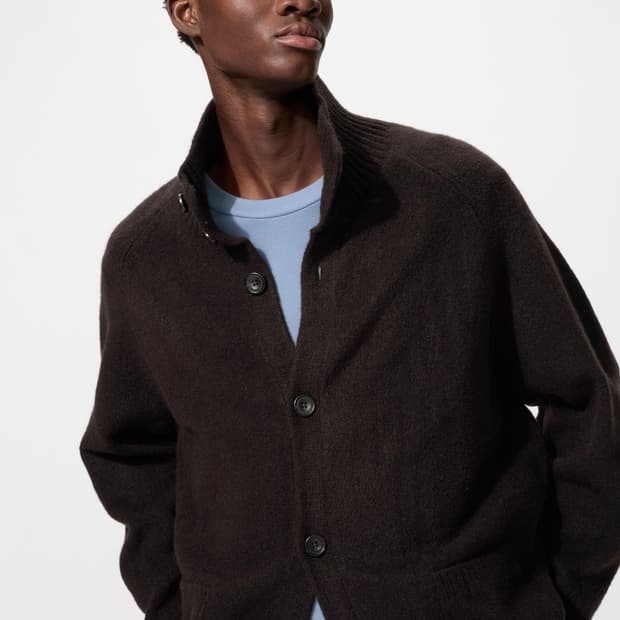 유니클로 수플레얀스탠드칼라가디건 브라운