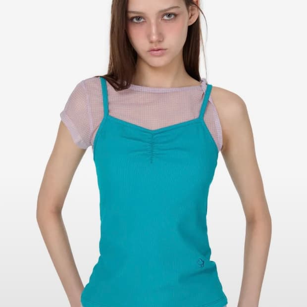 썬번프로젝트 언발란스 메쉬 티셔츠 반팔 핑크