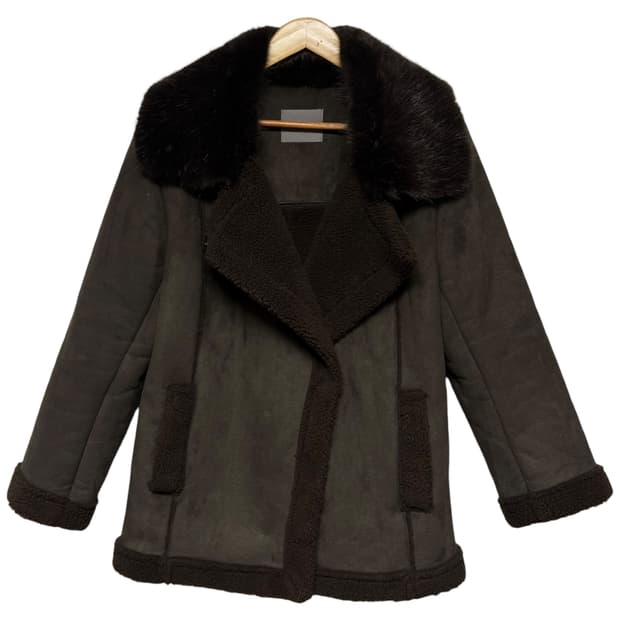 Jconiq 브라운 안감퍼 카라 무스탕코트