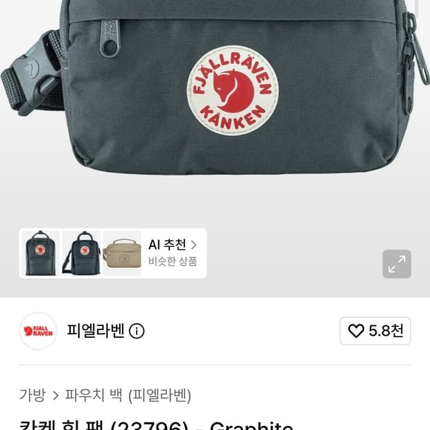(정품) 피엘라벤 칸켄 힙팩 차콜 힙색