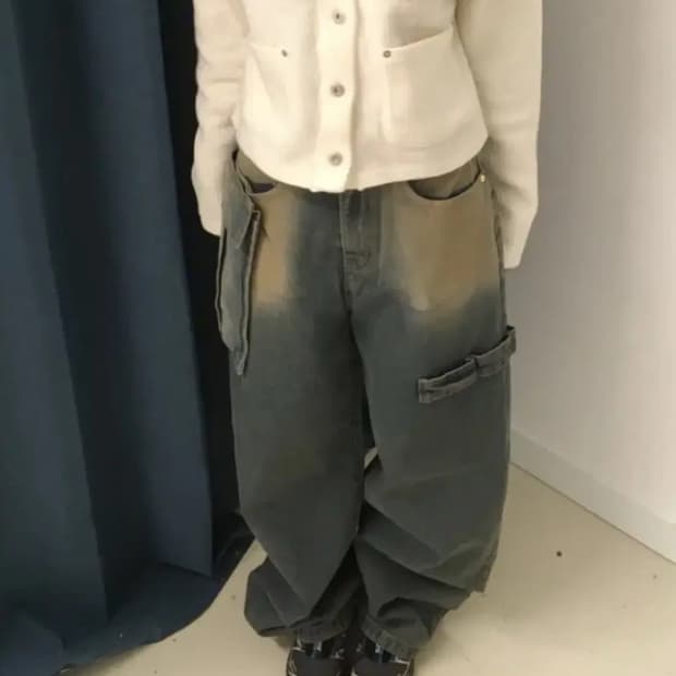 앤티즈 워싱 메가 카고팬츠 청바지 데님 와이드