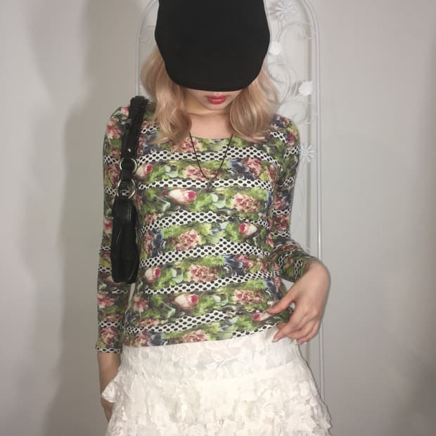 jpn vintage french flower dot slim t shi