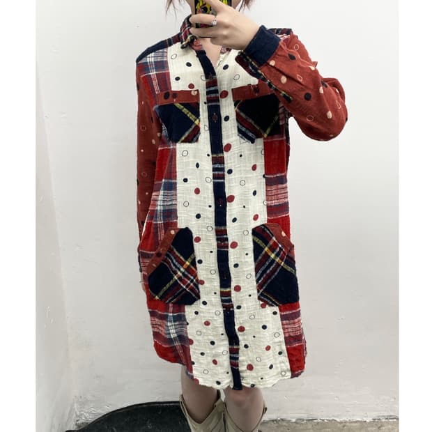 큐브슈가 하구미 도트 셔츠 원피스