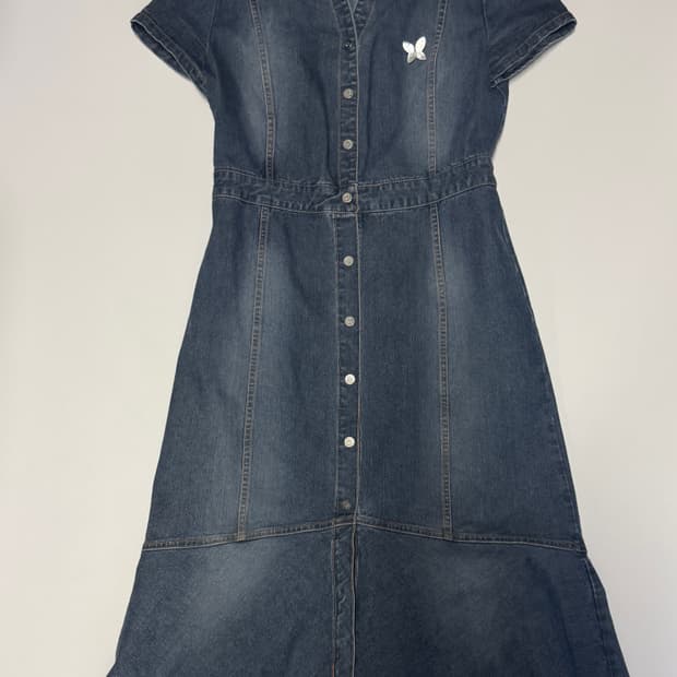 여성 톰보이 나비 와팬 빈티지 워싱 데님 반팔 원피스 S