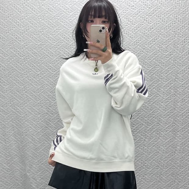 아디다스 캐주얼 빈티지 삼선 화이트크림 맨투맨 XL C11294