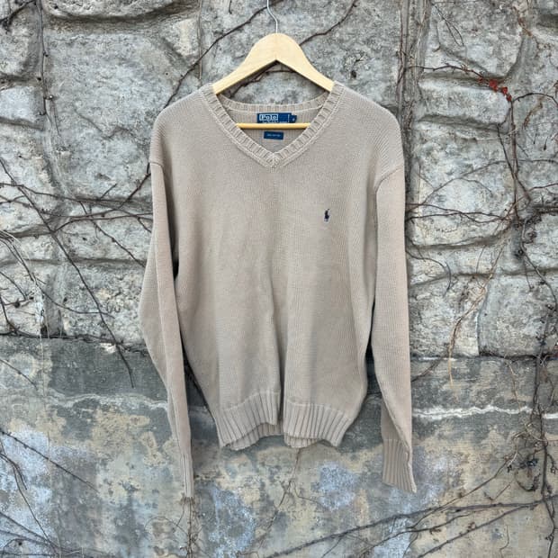 90s 폴로 랄프로렌 빈티지 코튼 v-neck 니트 베이지 m