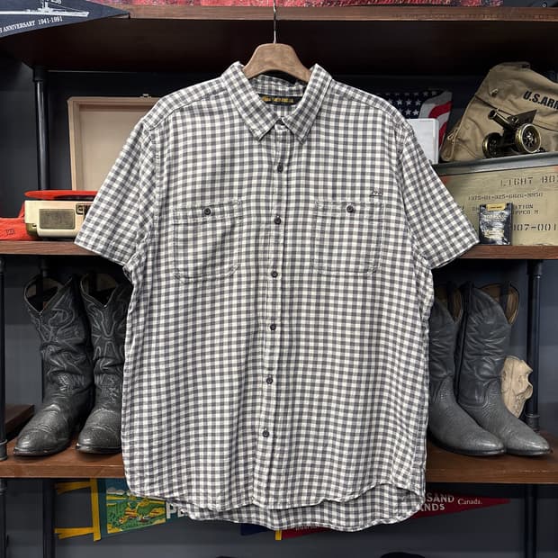 할리데이비슨 체인스티치 레터링 건클럽 체크 워크셔츠 N1156