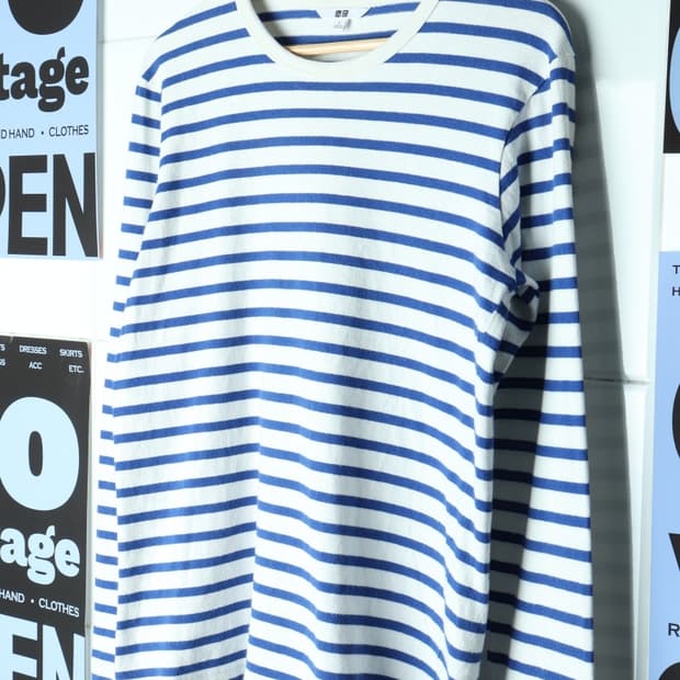 (L) 유니클로 긴팔티셔츠 스트라이프 단가라 시티보이-H31894