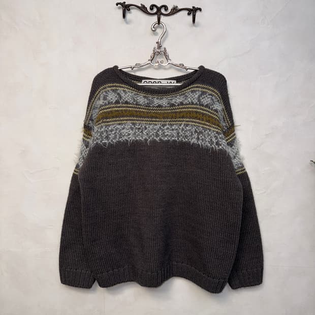 OPEN YY FAIR ISLE SWEATER charcoal