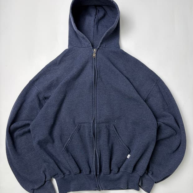 90s Russell Zip Up Hoodie (charcoal blue