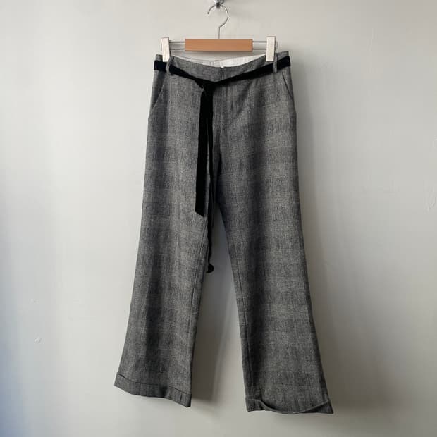 mid rise turn-up wide slacks with belt