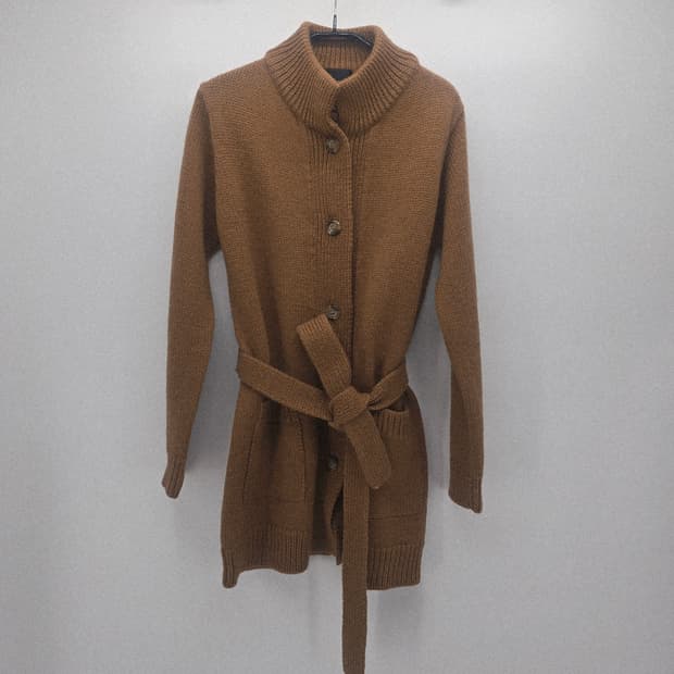 young woo 브라운 모 니트 롱 가디건 벨트 세트