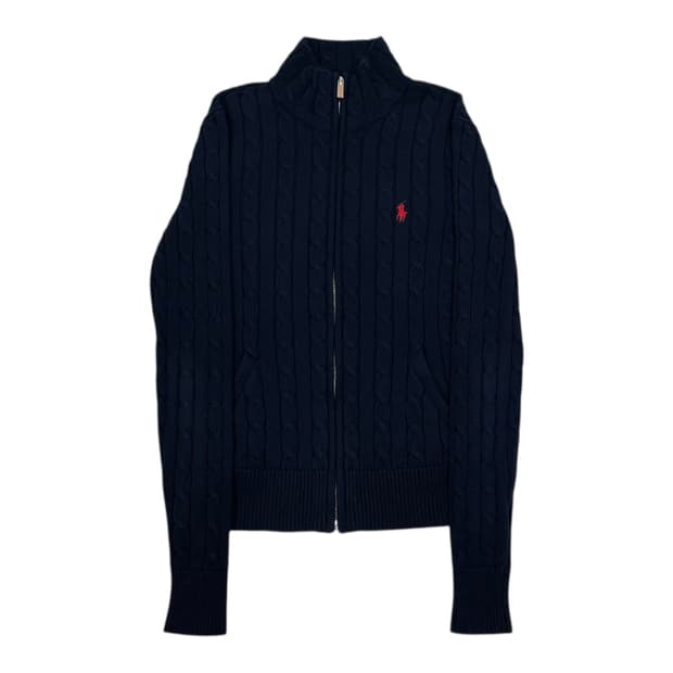 폴로 랄프로렌 꽈배기 케이블 니트집업 네이비 S