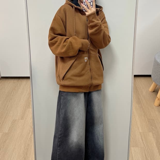 칼하트 레인 디펜서 미드웨이트 브라운 써멀 후드집업
