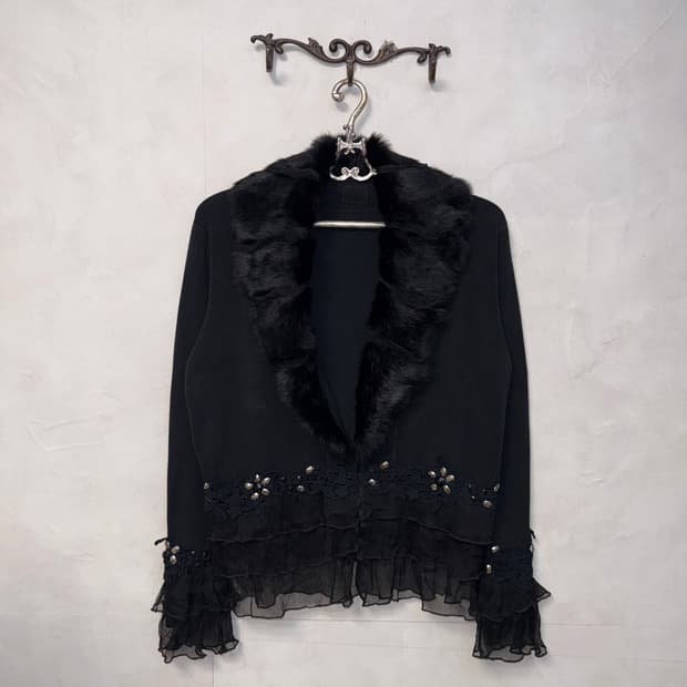 Black rabbit fur fairy cubic silk 가디건