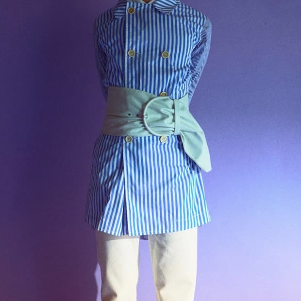 꼼데가르송 셔츠 롱 스트라이프 코튼 셔츠 코트 M