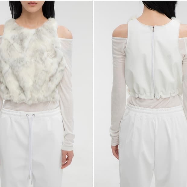 김미더 영 G_TWO_WAY FUR VEST / WHITE