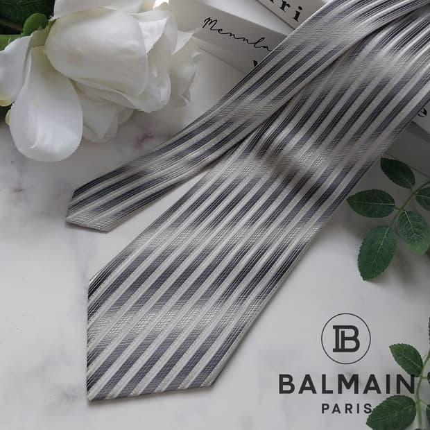 피에르 발망 실크 그레이 스트라이프 넥타이 9.6cm A+등급 K1045