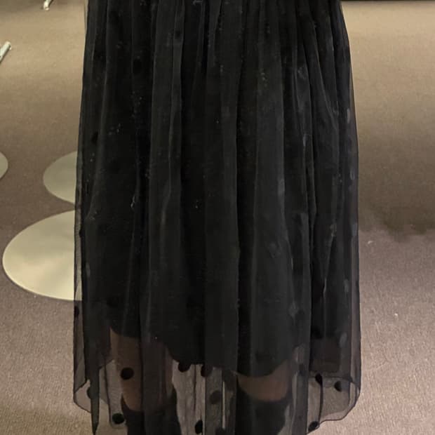 M)Japanese vintage 블랙 도트 패턴 쉬폰 스커트