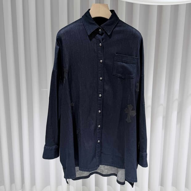 S / 크롬하츠 레더 크로스패치 데님 셔츠 / 오버핏