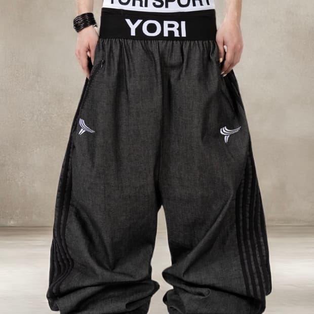 YORISPORTS ELASTIC 5-STRIPE DENIM PANTS