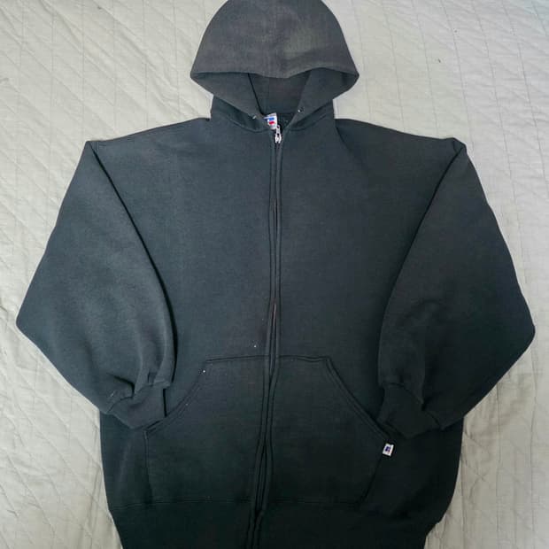 [XL] 90s 빈티지 러셀 애슬레틱 후드집업 블랙 ver. 하드페이드