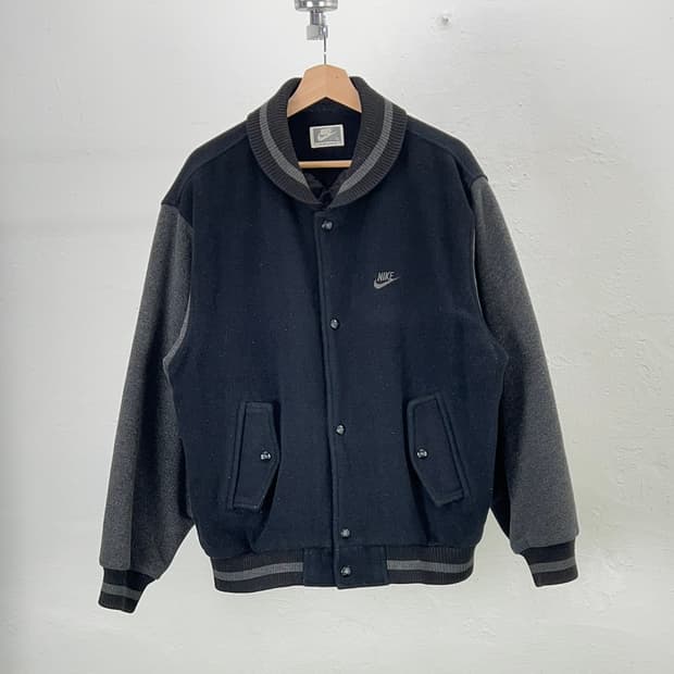90s 나이키 삼나스포츠 블랙 앤 그레이 울 바시티 자켓