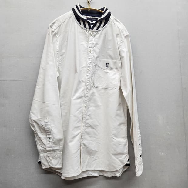 타미힐피거 밴드카라 디테일 배색 원포켓 셔츠M(L)