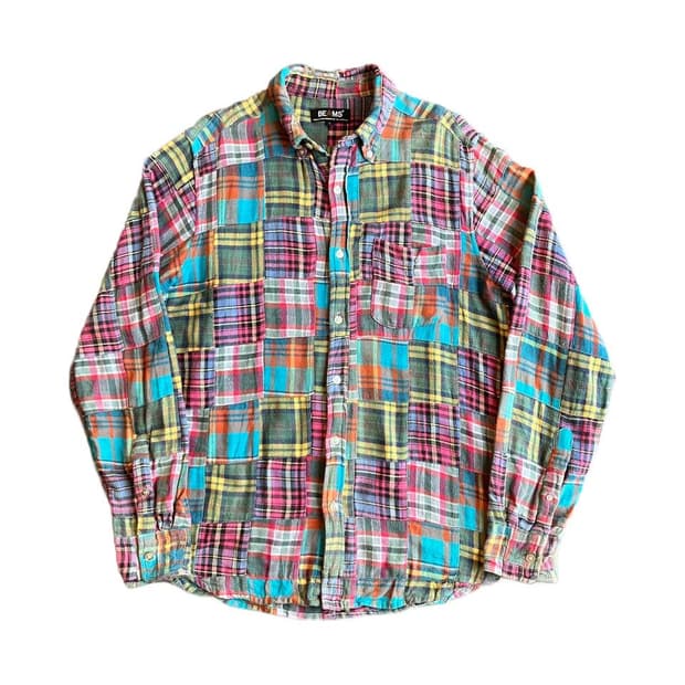 Beams button down patchwork shirts