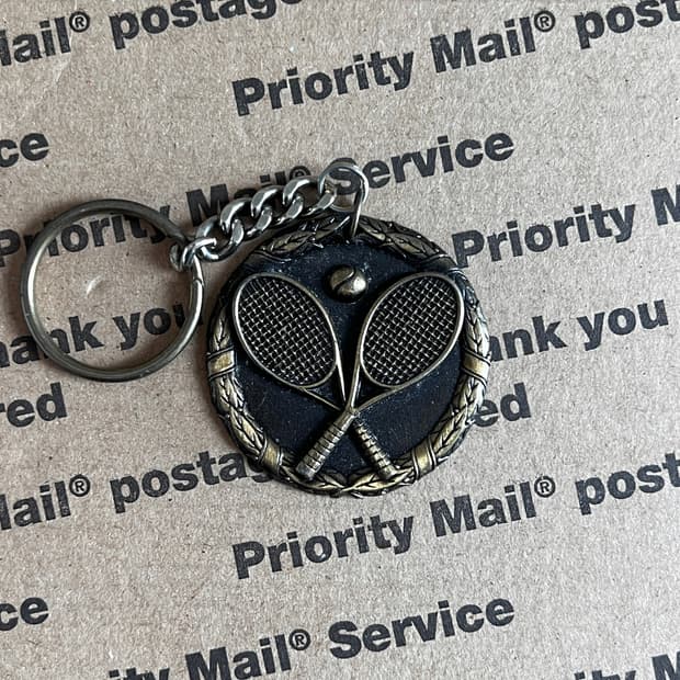 90s vtg Tennis Racket Medal Keyring