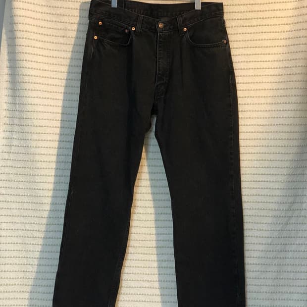 리바이스 555 96 릴렉스드 스트레이트 흑청 데 님 블랙진 34x32