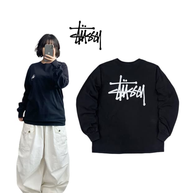 스투시 베이직 스탁 로고 롱슬리브 블랙