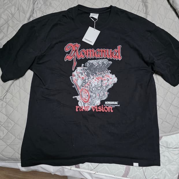 [XL] 노매뉴얼 엔진 프린팅 반팔 티셔츠 블랙 새상품