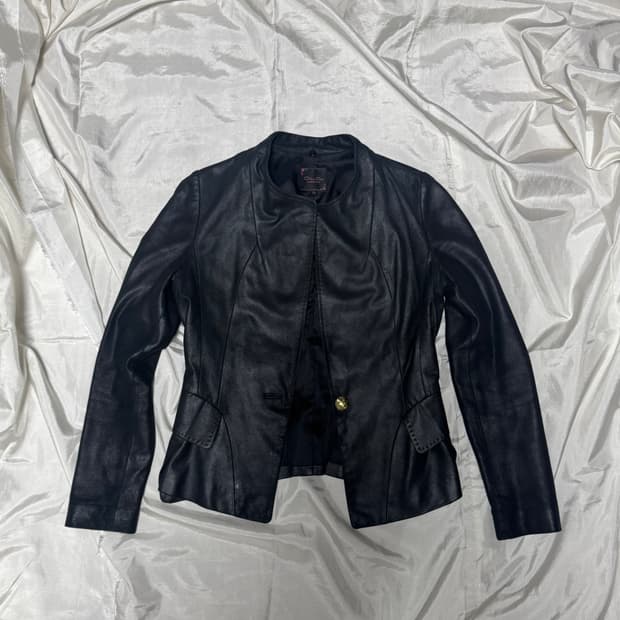 00s Gold button slim leather jacket