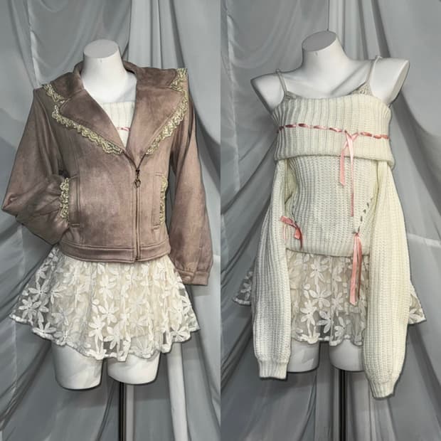 하치깔 뮤트핑크 화이트 리즈리사깔 엑팜깔 폭닥 러블리갸루 코디세트 