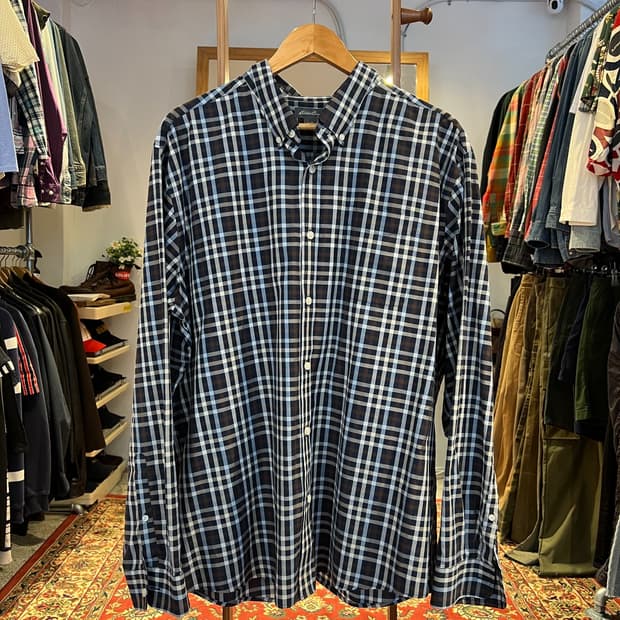 [XL] EDDIE BAUER 네이비 원포켓 체크셔츠