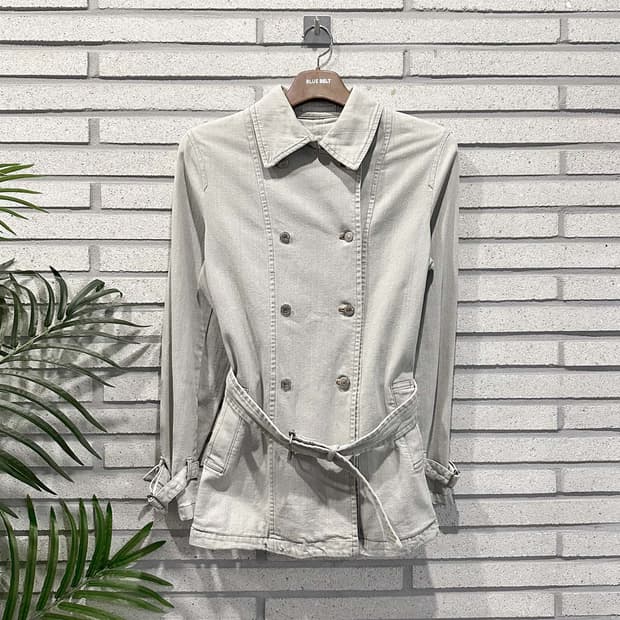 JPN VINTAGE 코튼 숏 트렌치 자켓 더블 버튼 벨트 디테일 그레이