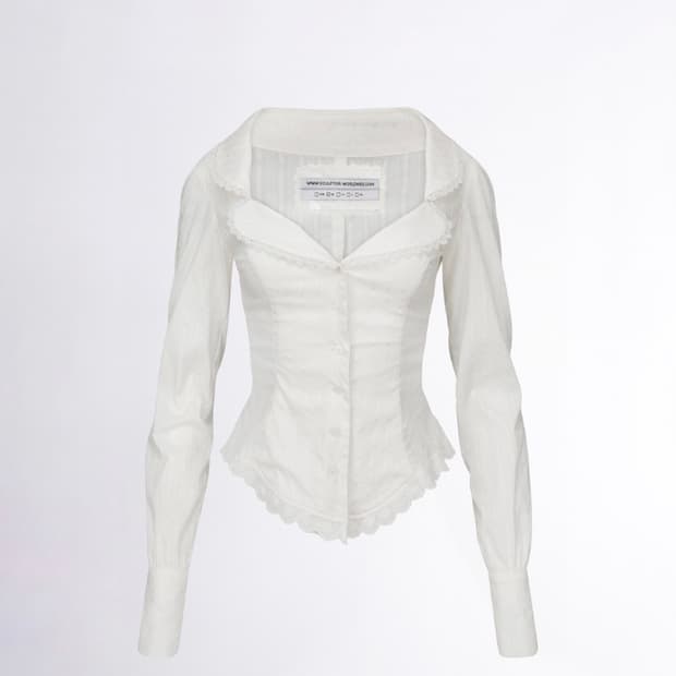 스컬프터 클로버리프넥 블라우스 브라운