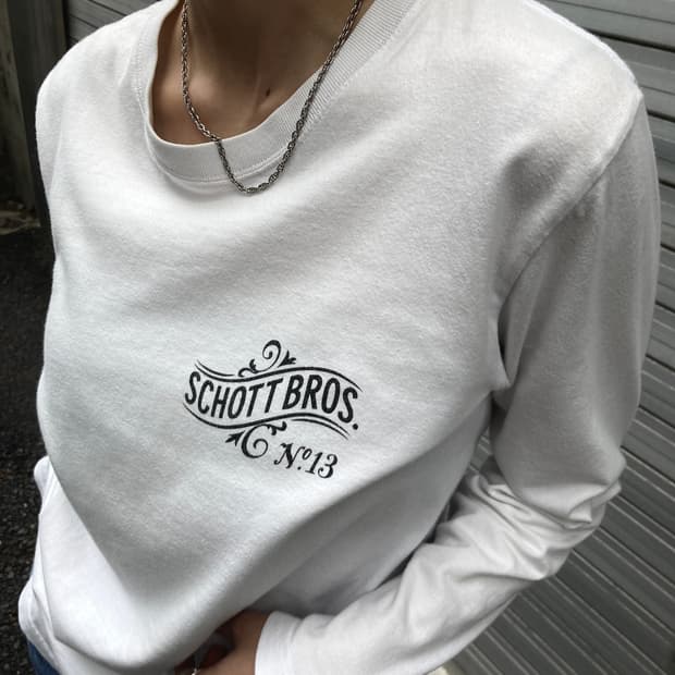 Schott Bros 빈티지 화이트 프린팅 슬리브